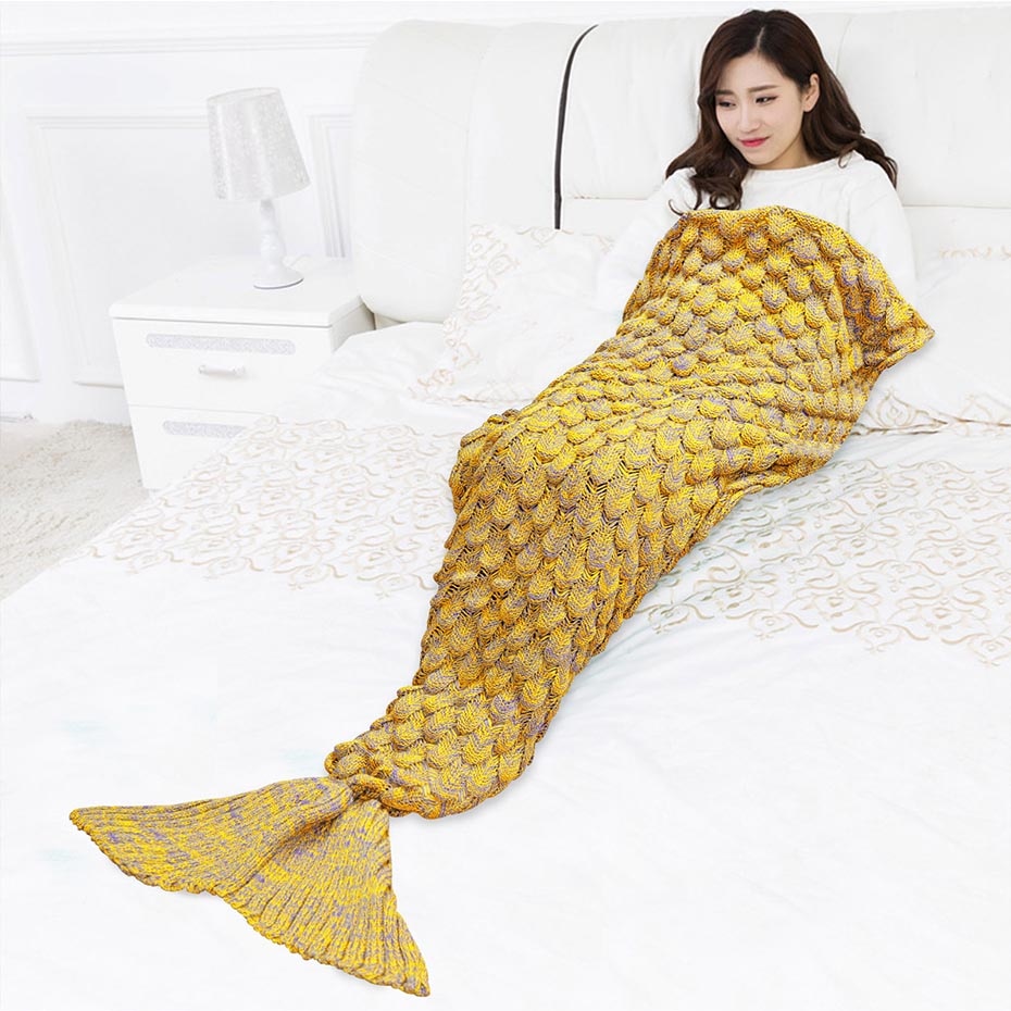 VIP LINK ISINOTEX Soft Knitted Mermaid Tail Blanket Crochet Handmade Sleeping Bag for Kids Adult Best Birthday Christmas Gift